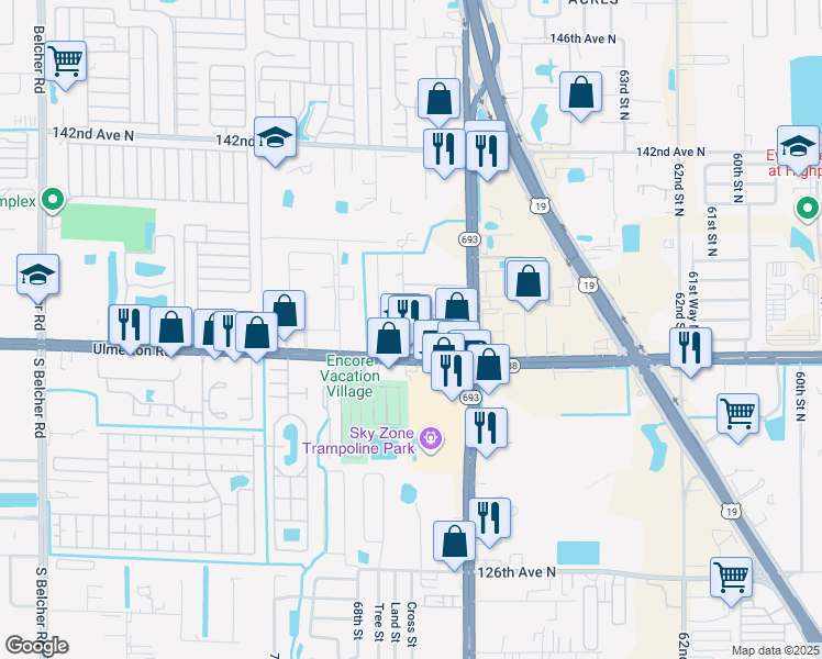 map of restaurants, bars, coffee shops, grocery stores, and more near 6705 North Rena Drive in Largo