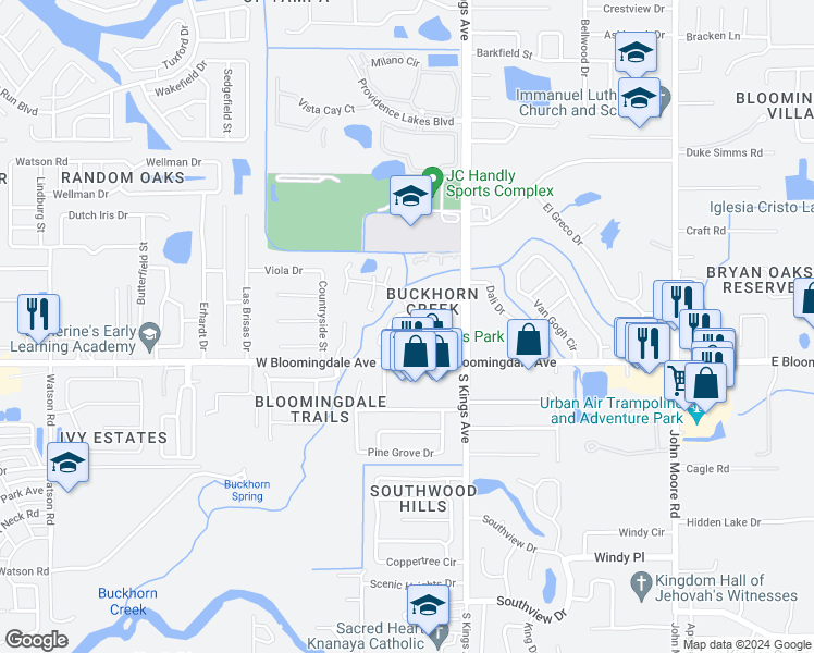 map of restaurants, bars, coffee shops, grocery stores, and more near 3217 Elk Court in Brandon