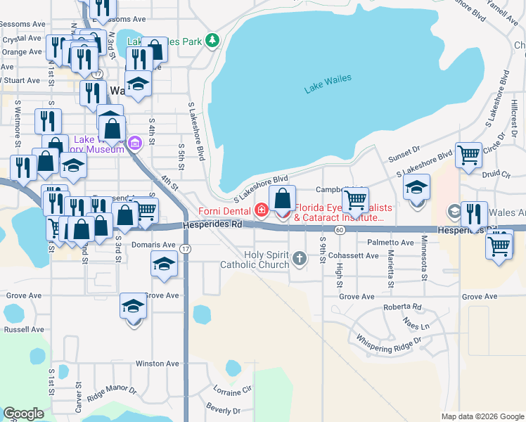 map of restaurants, bars, coffee shops, grocery stores, and more near 706 Carlton Avenue in Lake Wales