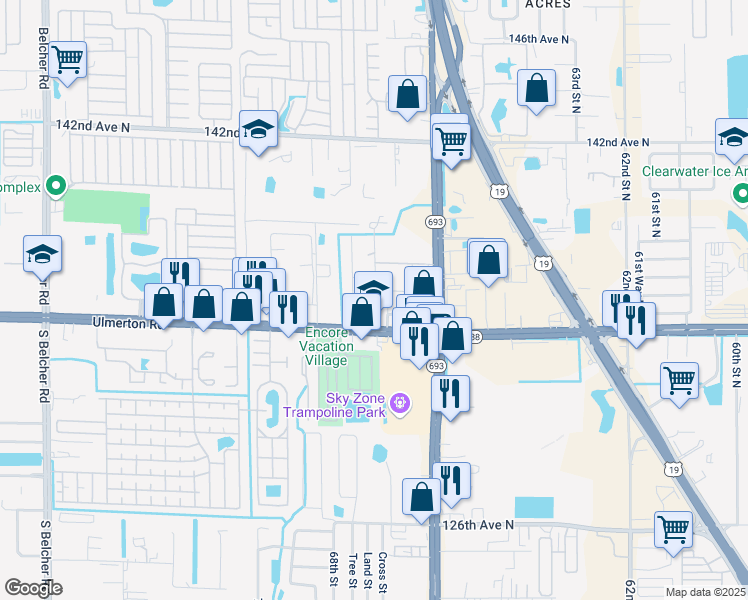 map of restaurants, bars, coffee shops, grocery stores, and more near 13584 West Rena Drive in Largo