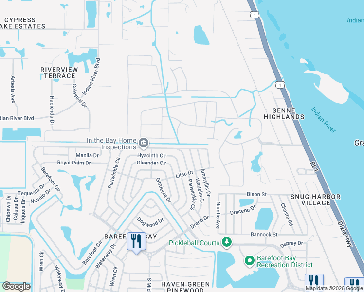 map of restaurants, bars, coffee shops, grocery stores, and more near 752 Gladiolus Drive in Micco