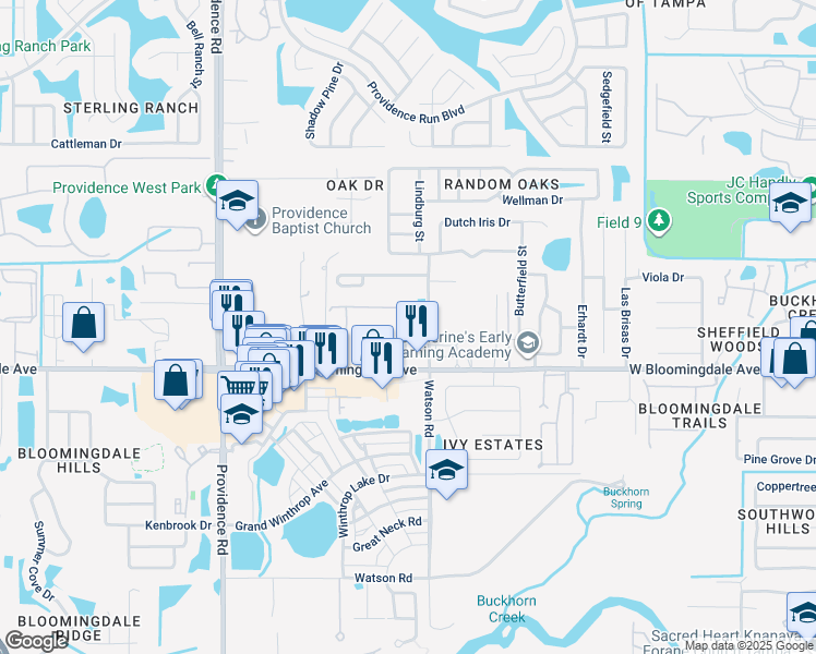 map of restaurants, bars, coffee shops, grocery stores, and more near 5742 Stockport Street in Riverview