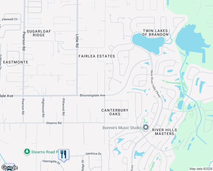 map of restaurants, bars, coffee shops, grocery stores, and more near 3205 Partridge Point Trail in Valrico