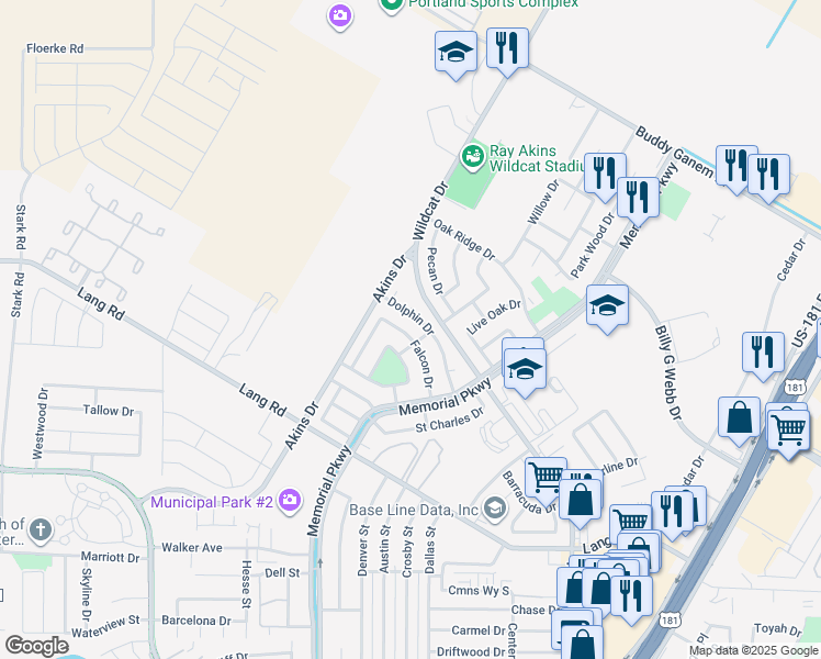 map of restaurants, bars, coffee shops, grocery stores, and more near 1910 Falcon Drive in Portland