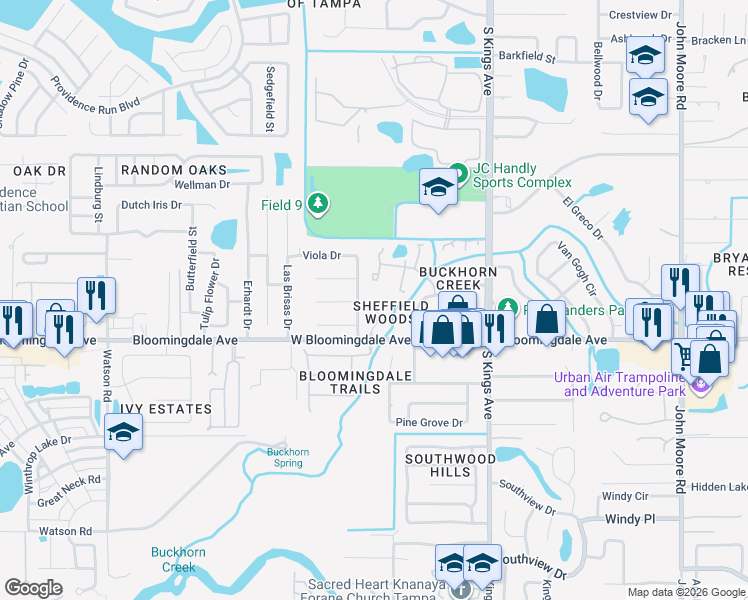 map of restaurants, bars, coffee shops, grocery stores, and more near 3208 Countryside Street in Brandon
