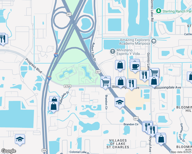 map of restaurants, bars, coffee shops, grocery stores, and more near 5827 Legacy Crescent Place in Riverview