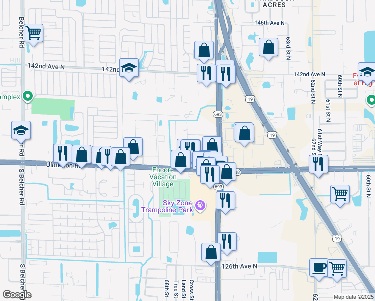 map of restaurants, bars, coffee shops, grocery stores, and more near 6705 North Rena Drive in Largo