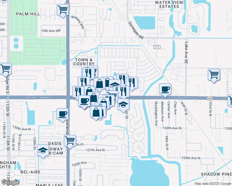 map of restaurants, bars, coffee shops, grocery stores, and more near Unnamed Road in Largo