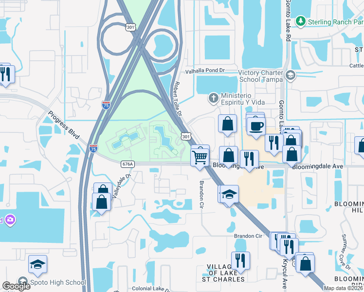 map of restaurants, bars, coffee shops, grocery stores, and more near 5827 Legacy Crescent Place in Riverview