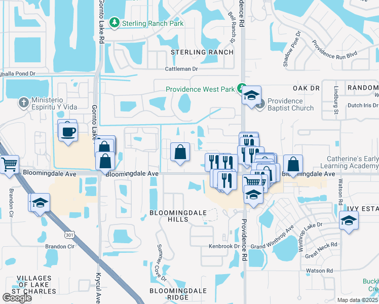 map of restaurants, bars, coffee shops, grocery stores, and more near 5918 Old Twig Lane in Riverview