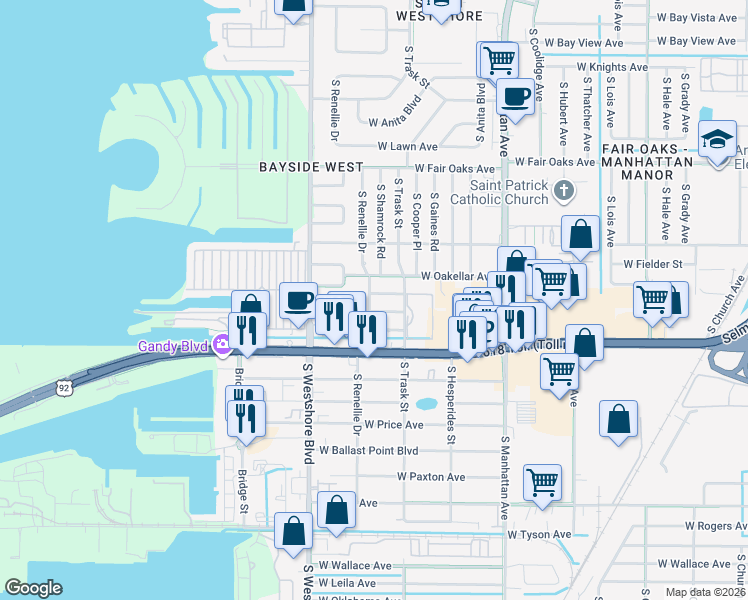map of restaurants, bars, coffee shops, grocery stores, and more near 4612 West Clifford Street in Tampa