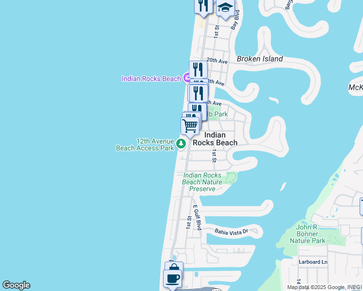 map of restaurants, bars, coffee shops, grocery stores, and more near 1206 Beach Trail in Indian Rocks Beach