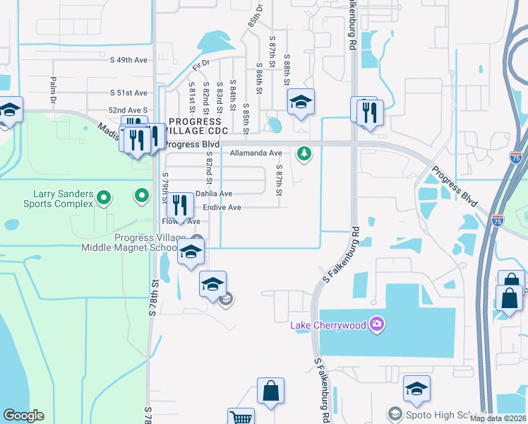 map of restaurants, bars, coffee shops, grocery stores, and more near 8325 Endive Avenue in Tampa