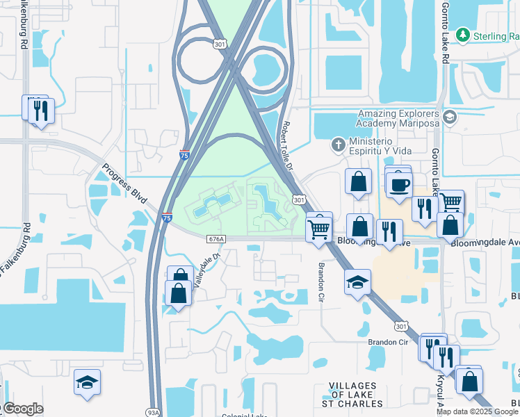map of restaurants, bars, coffee shops, grocery stores, and more near 5611 Legacy Crescent Place in Riverview