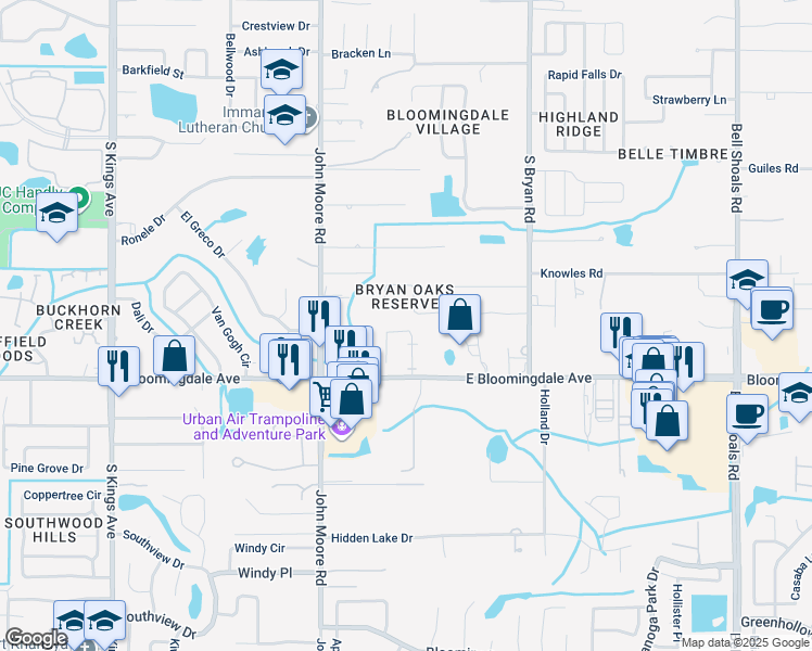 map of restaurants, bars, coffee shops, grocery stores, and more near 3209 Bloomingdale Villas Court in Brandon