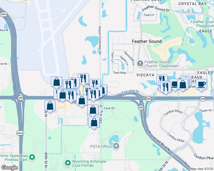map of restaurants, bars, coffee shops, grocery stores, and more near 3275 Laurel Avenue in Clearwater
