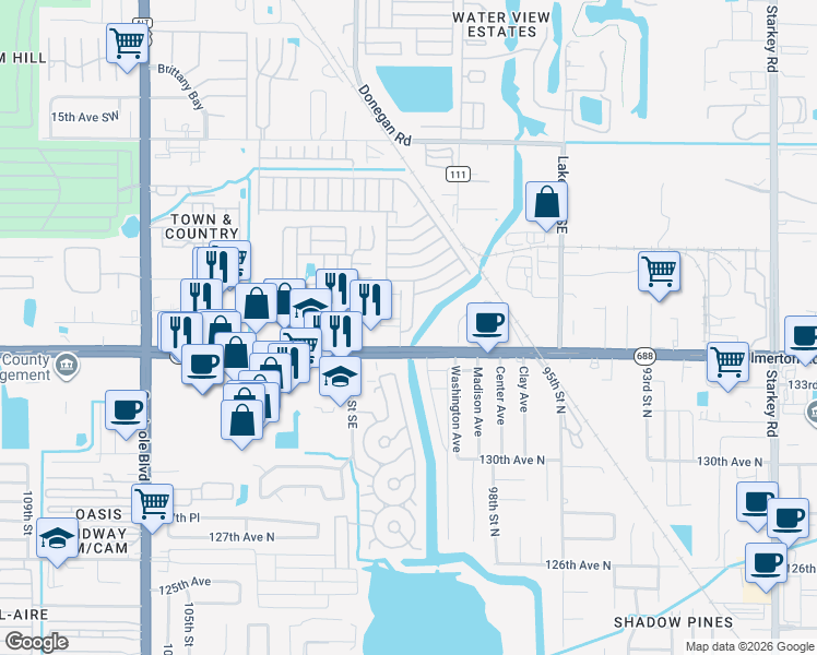 map of restaurants, bars, coffee shops, grocery stores, and more near 2280 10th Street Southeast in Largo