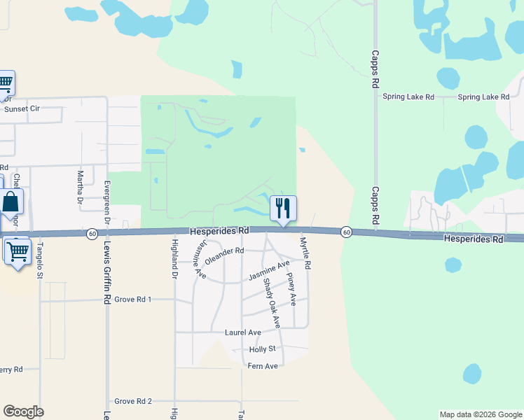 map of restaurants, bars, coffee shops, grocery stores, and more near 4202 Village Court in Lake Wales