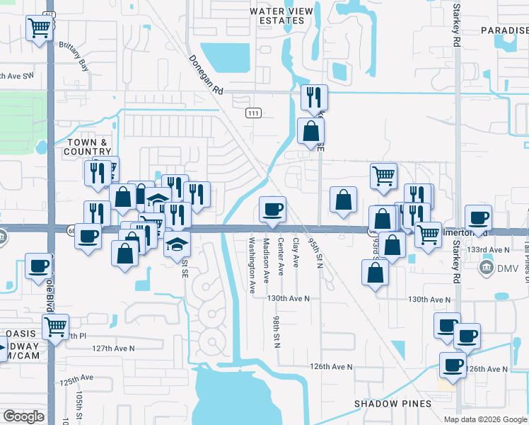 map of restaurants, bars, coffee shops, grocery stores, and more near 9685 Ulmerton Rd in Largo