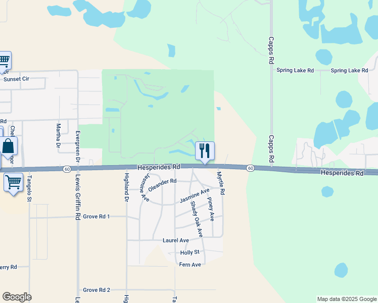 map of restaurants, bars, coffee shops, grocery stores, and more near 4102 Village Court in Lake Wales