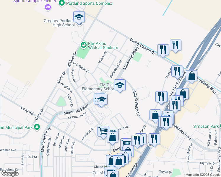 map of restaurants, bars, coffee shops, grocery stores, and more near 2250 Memorial Parkway in Portland