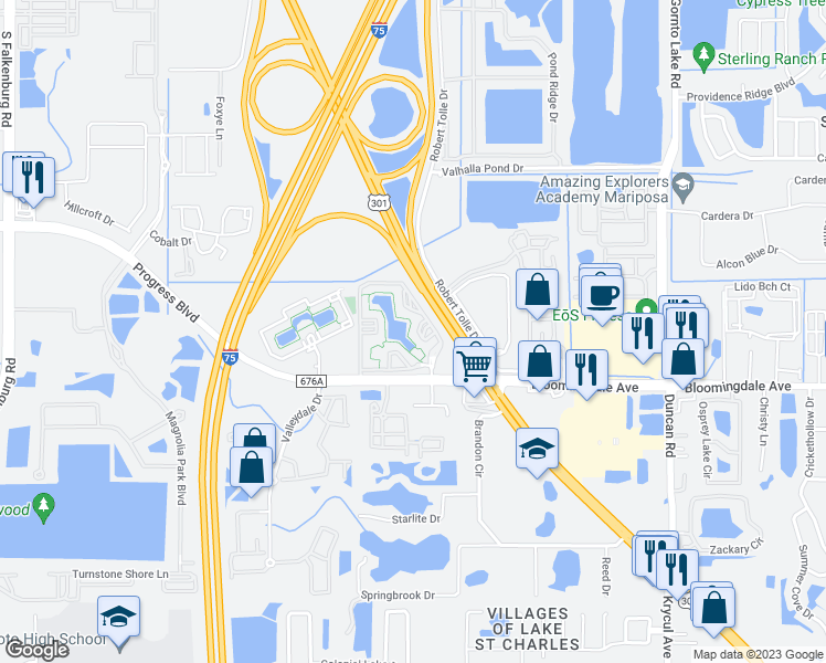 map of restaurants, bars, coffee shops, grocery stores, and more near 5819 Legacy Crescent Place in Riverview