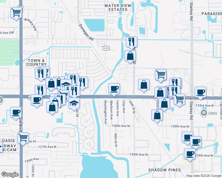 map of restaurants, bars, coffee shops, grocery stores, and more near 9685 Ulmerton Road in Largo