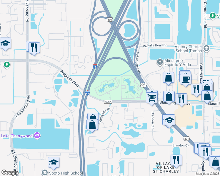 map of restaurants, bars, coffee shops, grocery stores, and more near 9707 Tranquility Lake Circle in Riverview