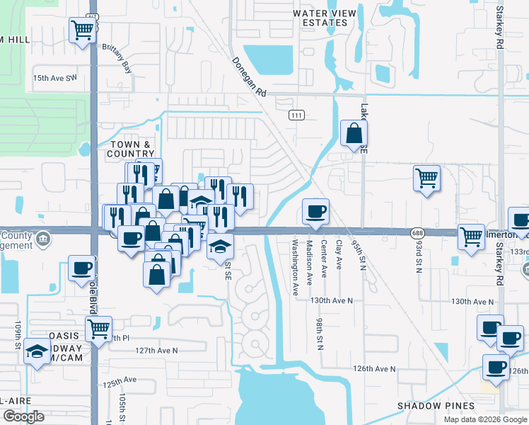 map of restaurants, bars, coffee shops, grocery stores, and more near 2280 10th Street Southeast in Largo