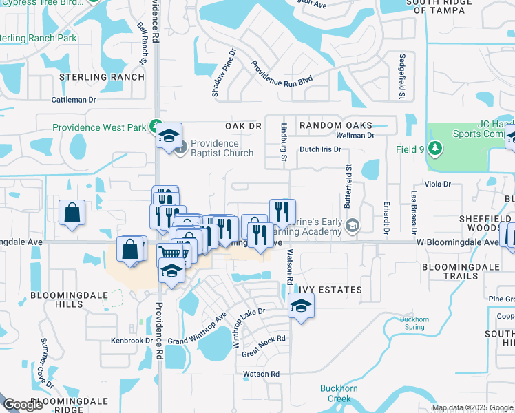 map of restaurants, bars, coffee shops, grocery stores, and more near 5719 Stockport Street in Riverview