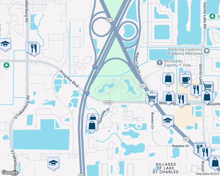 map of restaurants, bars, coffee shops, grocery stores, and more near 9786 Tranquility Lake Circle in Riverview
