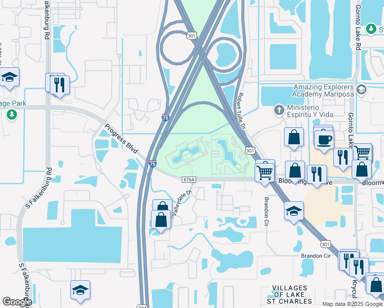 map of restaurants, bars, coffee shops, grocery stores, and more near 9786 Tranquility Lake Circle in Riverview