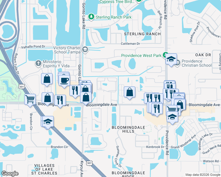 map of restaurants, bars, coffee shops, grocery stores, and more near 5922 Simpson Road in Riverview