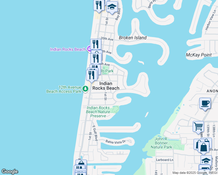 map of restaurants, bars, coffee shops, grocery stores, and more near in Indian Rocks Beach