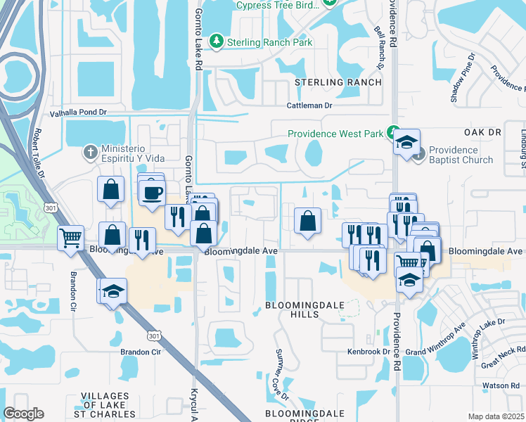 map of restaurants, bars, coffee shops, grocery stores, and more near 5922 Simpson Road in Riverview
