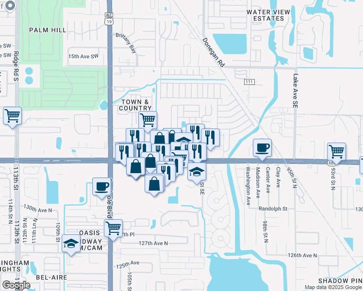 map of restaurants, bars, coffee shops, grocery stores, and more near Unnamed Road in Largo