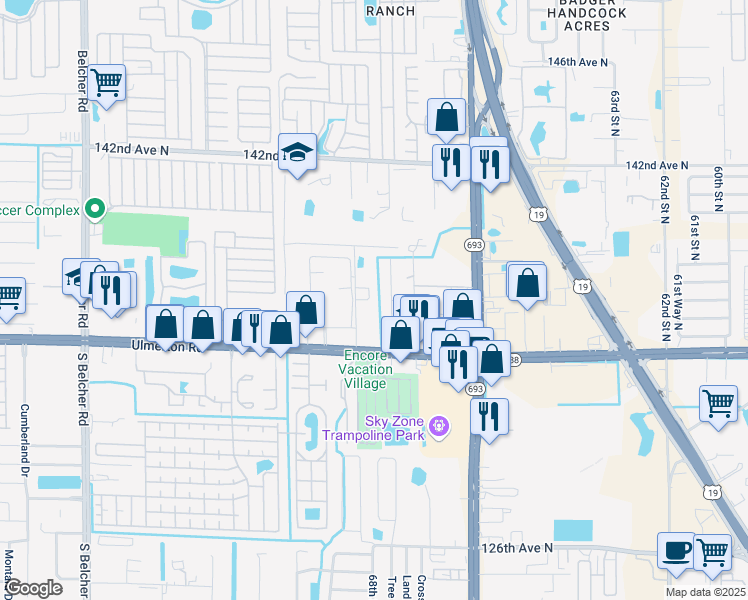 map of restaurants, bars, coffee shops, grocery stores, and more near 13500 Rodgers Avenue in Largo