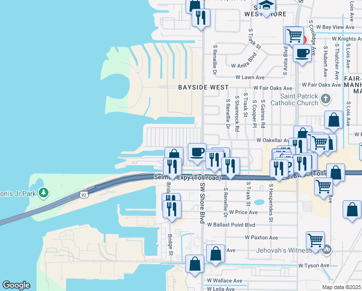 map of restaurants, bars, coffee shops, grocery stores, and more near 4851 West Gandy Boulevard in Tampa
