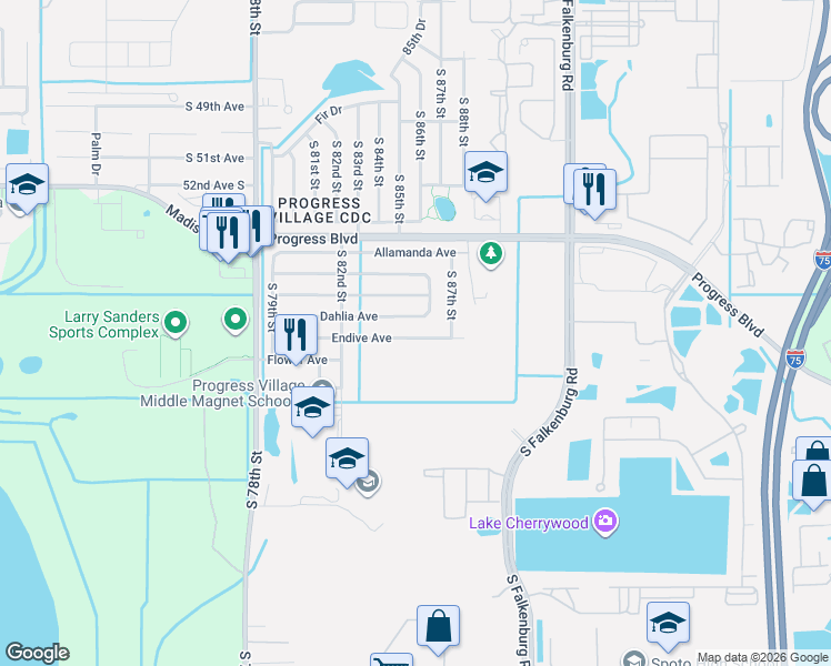 map of restaurants, bars, coffee shops, grocery stores, and more near 8325 Endive Avenue in Tampa