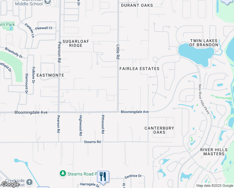 map of restaurants, bars, coffee shops, grocery stores, and more near 3310 Little Road in Valrico
