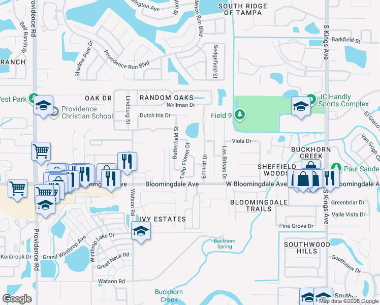 map of restaurants, bars, coffee shops, grocery stores, and more near 5812 Lilac Lake Drive in Riverview