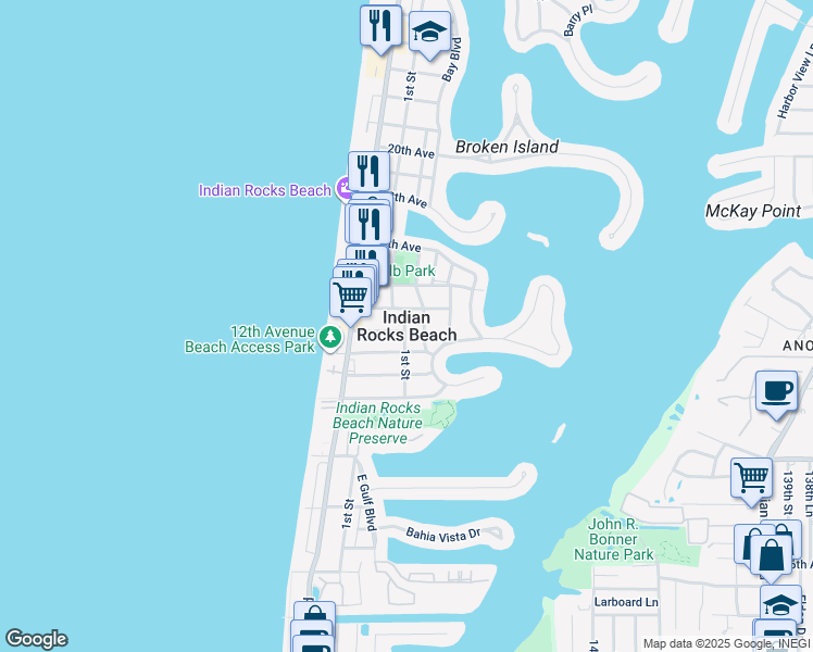 map of restaurants, bars, coffee shops, grocery stores, and more near in Indian Rocks Beach