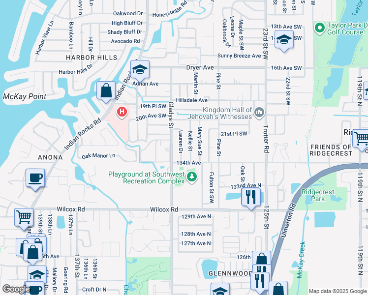 map of restaurants, bars, coffee shops, grocery stores, and more near 2213 Lauren Drive in Largo