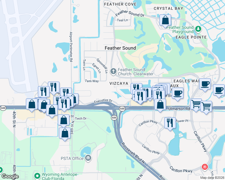 map of restaurants, bars, coffee shops, grocery stores, and more near 2969 La Concha Drive in Clearwater