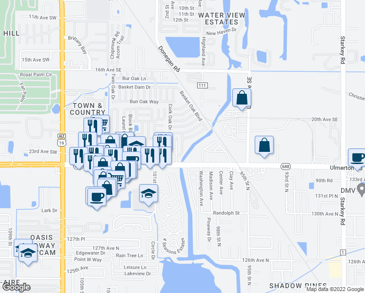 map of restaurants, bars, coffee shops, grocery stores, and more near 9925 Ulmerton Road in Largo