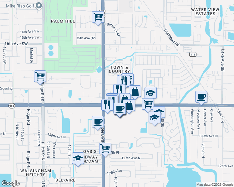 map of restaurants, bars, coffee shops, grocery stores, and more near 10555 Ulmerton Rd in Largo