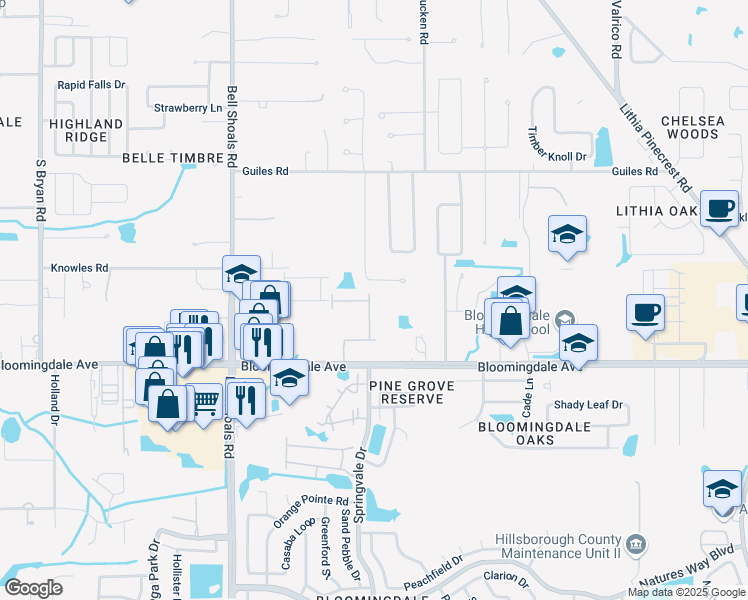 map of restaurants, bars, coffee shops, grocery stores, and more near 3257 Pleasant Willow Court in Brandon