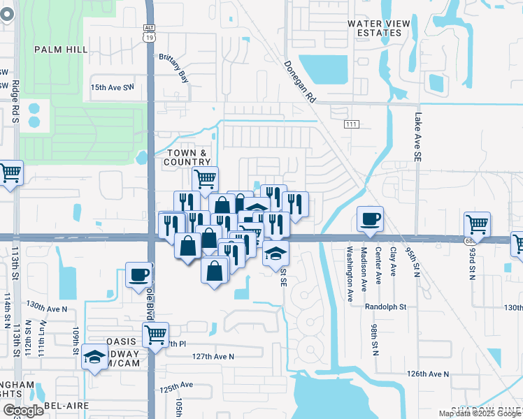map of restaurants, bars, coffee shops, grocery stores, and more near Unnamed Road in Largo