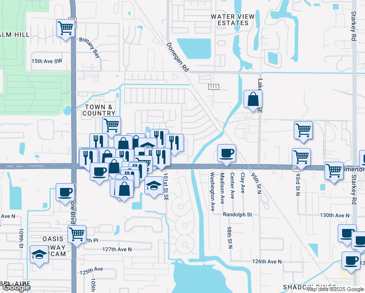 map of restaurants, bars, coffee shops, grocery stores, and more near 2280 10th Street Southeast in Largo