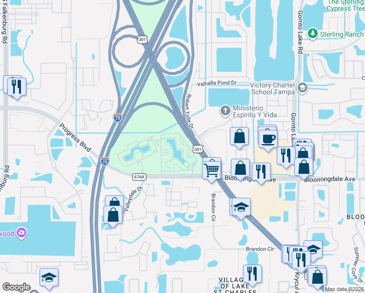 map of restaurants, bars, coffee shops, grocery stores, and more near 5819 Legacy Crescent Place in Riverview
